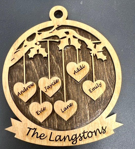 Family Hearts Christmas Personalized Ornament - 6 Names