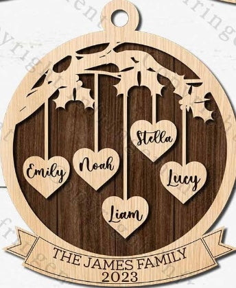 Family Hearts Christmas Personalized Ornament - 5 Names