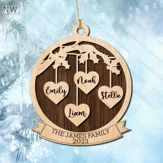 Family Hearts Christmas Personalized Ornament - 4 Names